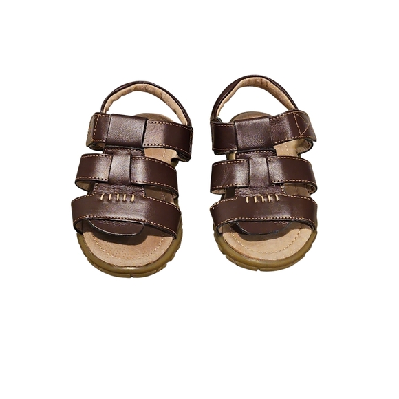 Brown Leather Sandals with Criss-Cross Straps and Adjustable Ankle - Picture 2 of 5